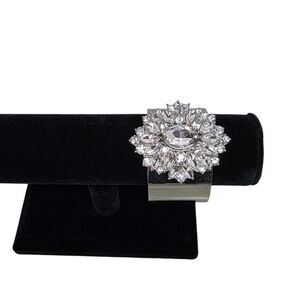 Silvertone Floral Cuff Bracelet